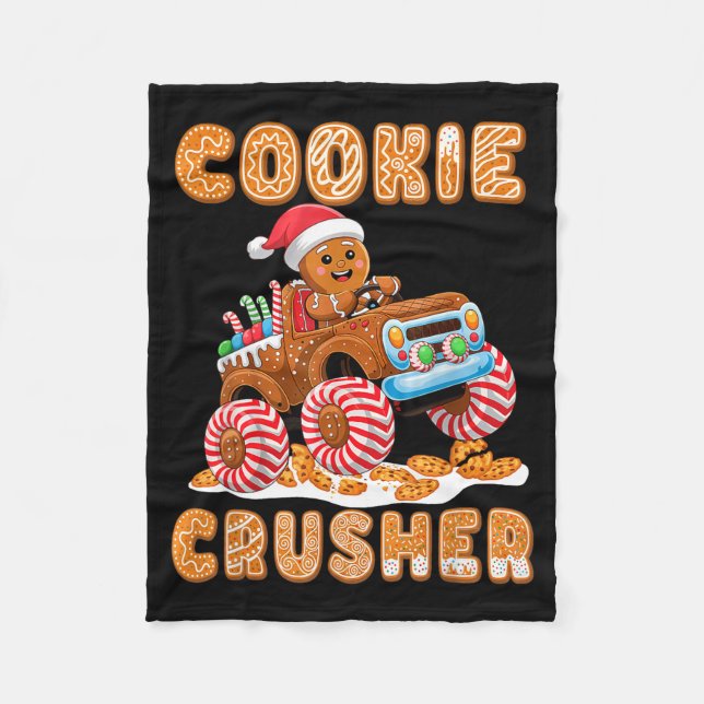 Cobertor De Velo Christmas Gingerbread Pajamas Cookie Crusher Monst (Frente)