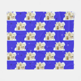Cobertor De Velo Christmas House Pattern - Blue Background