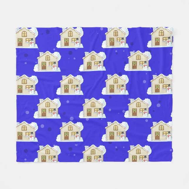 Cobertor De Velo Christmas House Pattern - Blue Background  (Frente (Horizontal))