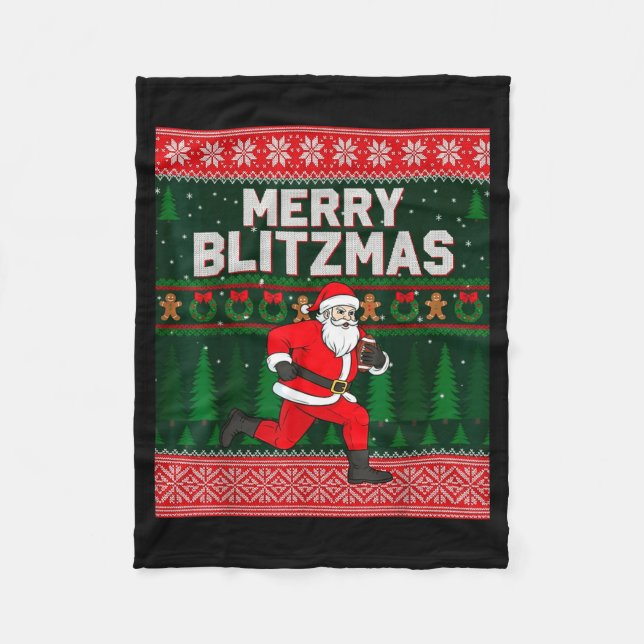 Cobertor De Velo Christmas Merry Blitzmas Santa Football Ugly Sweat (Frente)