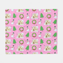 Cobertor De Velo Christmas Pattern - Pink Background