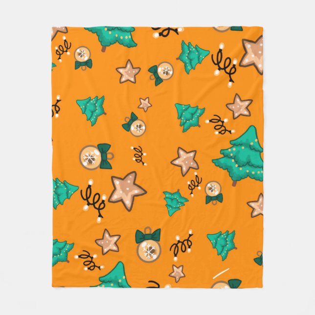 Cobertor De Velo Christmas pattern with candles, Tangerinesbackgrou (Frente)