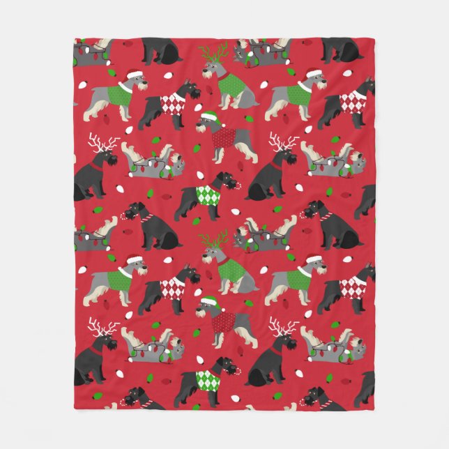 Cobertor De Velo Christmas Schnauzer Fleece Blanket (Frente)
