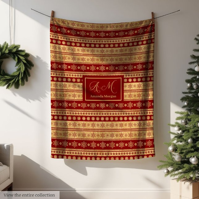 Cobertor De Velo Christmas Throw Blanket Elegant Red Gold Accent (Personalized Throw Blanket Red Gold Luxe Christmas)