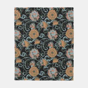 Cobertor De Velo Chrysanthemum Black Background, Floral Vintage.