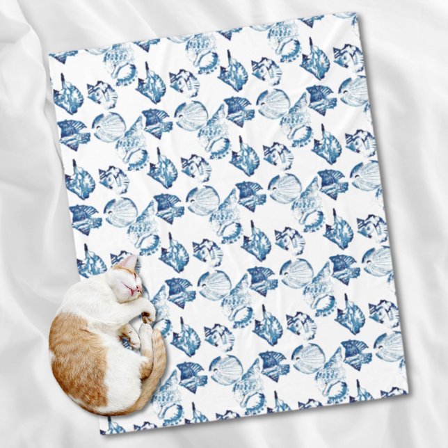 Cobertor De Velo cic costeira indigo azul oceano aquarela (coastal chic indigo blue ocean watercolor seashell fleece blanket)