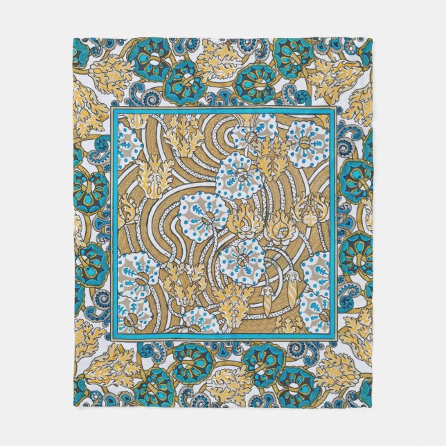 Cobertor De Velo ciclamen azul arte nova flor botânica (Frente)