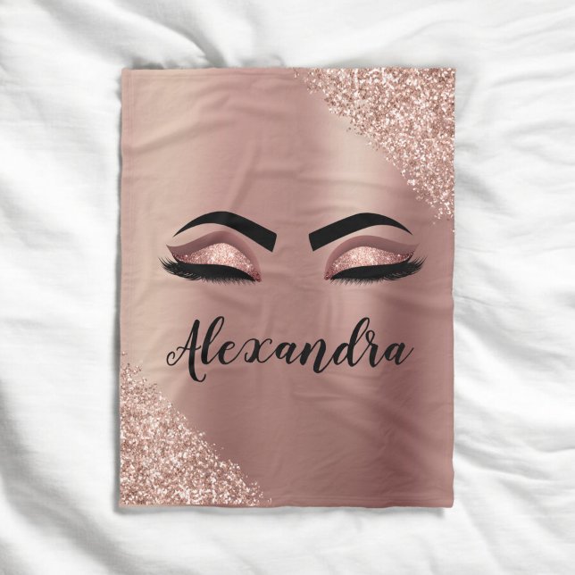 Cobertor De Velo Cílios com Glitter Monograma Rosa Dourado Blush (Criador carregado)