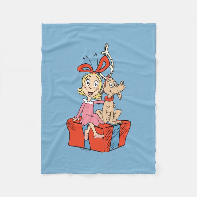 Cobertor De Velo Cindy Lou Who e Max em um Presente (Frente)