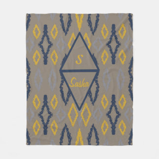 Cobertor De Velo Cinza Amarela Azul Ikat Marroquina Personalizada