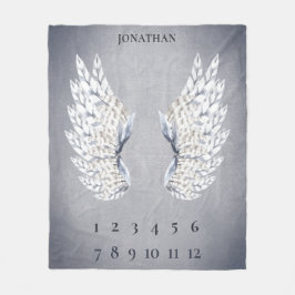 Cobertor De Velo Cinza Azul Asas Anjos Mensais Marco