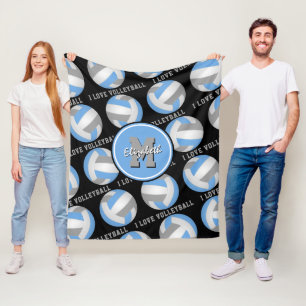 Cobertor De Velo cinza azul-clara Eu adoro o padrão de texto de vôl