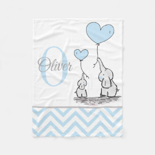 Cobertor De Velo Cinza Azul Personalizada Cóplice Elefante Chevron 
