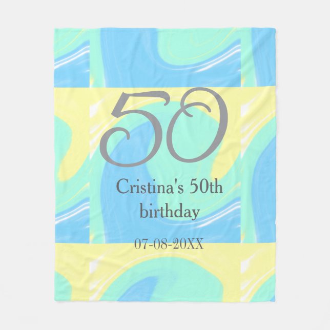 Cobertor De Velo Cinza azul verde data de adição do nome do anivers (Frente)