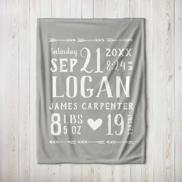 Cobertor De Velo Cinza Bebê Nascença Stats Keepsaame