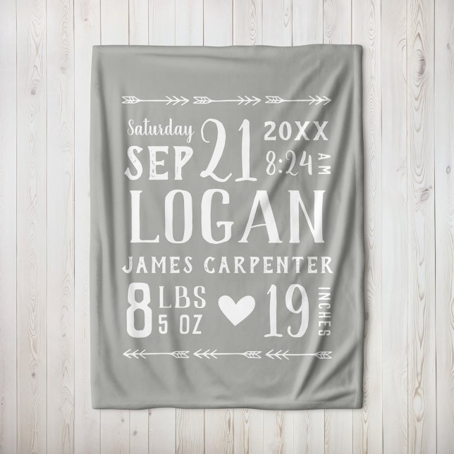 Cobertor De Velo Cinza Bebê Nascença Stats Keepsaame (Criador carregado)