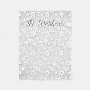 Cobertor De Velo Cinza branca e prata floral