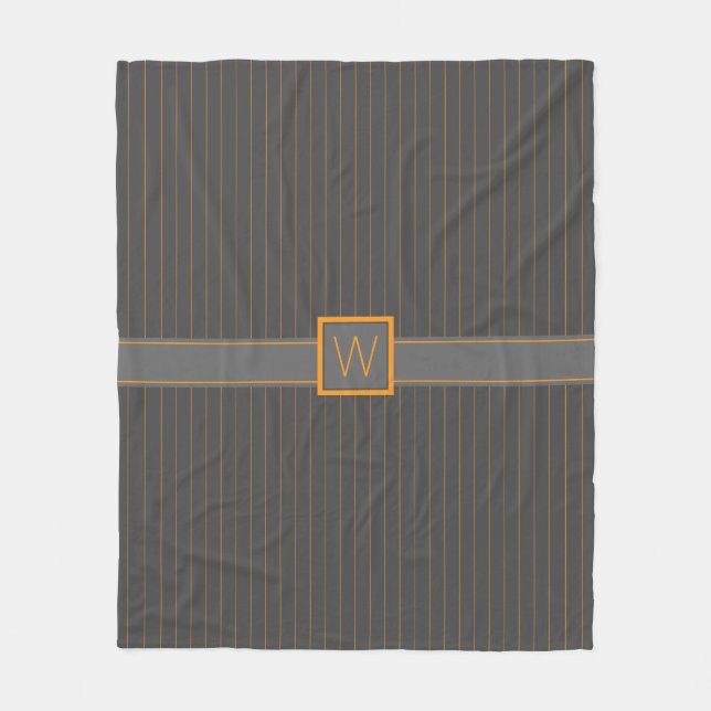 Cobertor De Velo Cinza com Pinstripes Laranja Fleece Blanket (Frente)