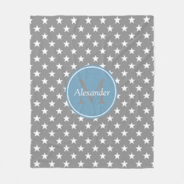 Cobertor De Velo Cinza da pomba e monograma das estrelas azuis de