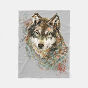 Cobertor De Velo Cinza de Aquarelas Wolf Animal Willife Nature Art