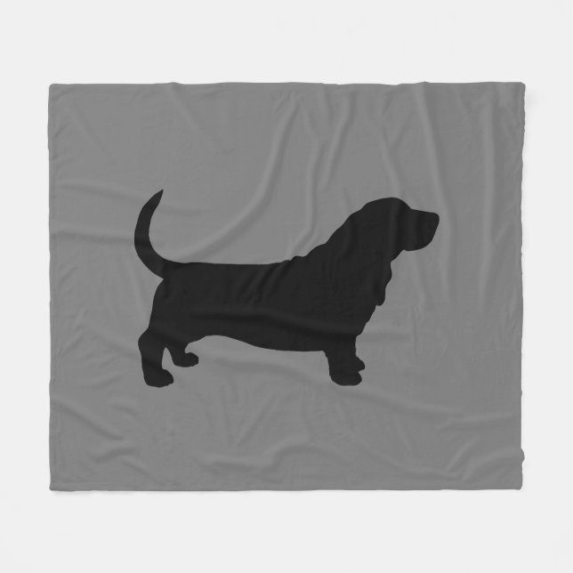 Cobertor De Velo Cinza de basset Hound Silhouette e Preto (Frente (Horizontal))