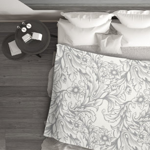 Cobertor De Velo Cinza de Folha do Barroco Acanthus