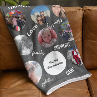Cobertor De Velo Cinza de fotos da família personalizada Fleece Bla