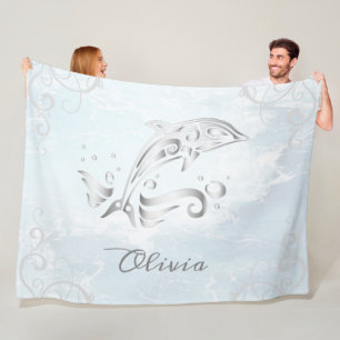 Cobertor De Velo Cinza Dolphin Personalizado Fleece Blanket