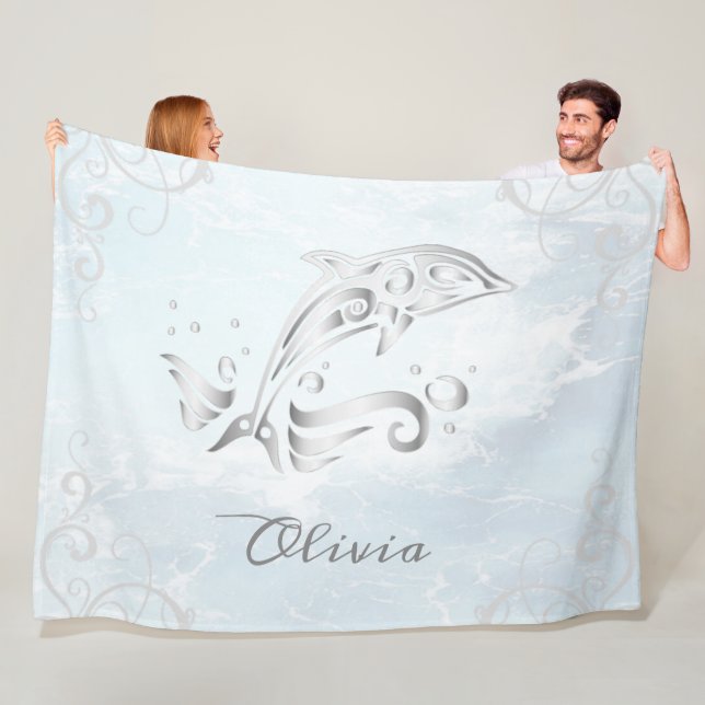 Cobertor De Velo Cinza Dolphin Personalizado Fleece Blanket (In Situ)