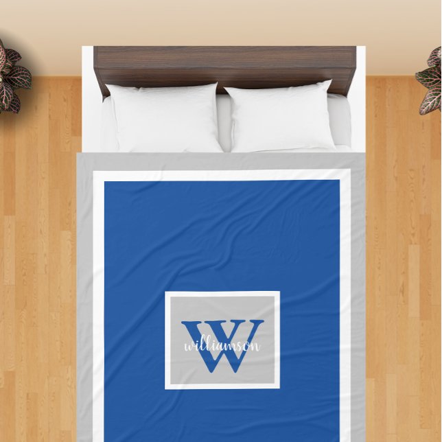 Cobertor De Velo Cinza e Blue Modern Simple Initial e Name (Criador carregado)