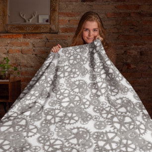 Cobertor De Velo Cinza e padrão de engrenagens brancas para decoraç