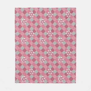 Cobertor De Velo Cinza e xadrez cor-de-rosa com flores camomilares