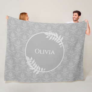 Cobertor De Velo Cinza Elegante Damask Personalizado Fleece Blanket