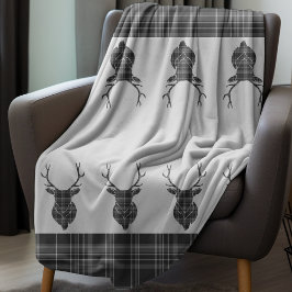 Cobertor De Velo Cinza escocesa Tartan Rustic Stag Head Antler