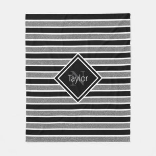 Cobertor De Velo Cinza Negra Espuma Listra Nome do Monograma