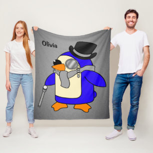 Cobertor De Velo Cinza neutra de pinguim de desenho animado bonito