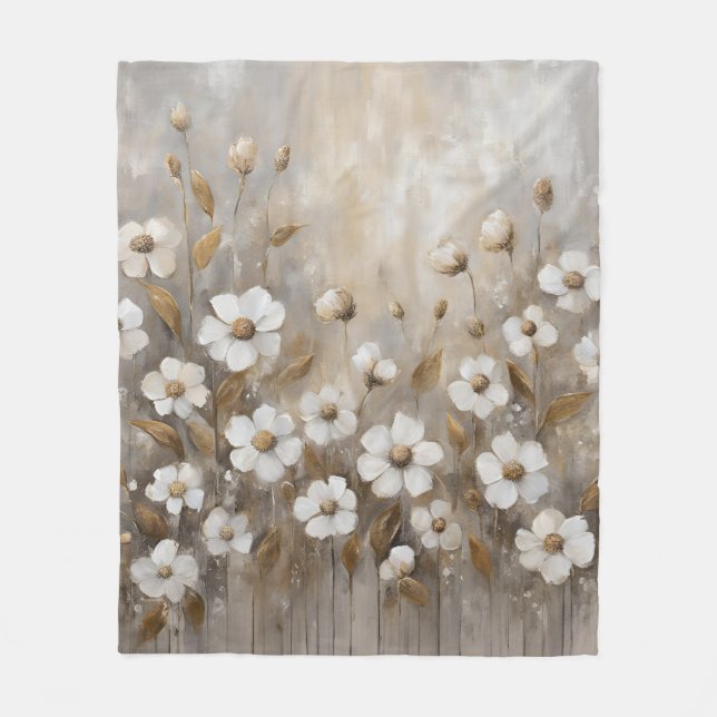 Cobertor De Velo Cinza Neutra Dourada Taupe Floral (Frente)