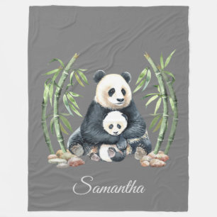 Cobertor De Velo Cinza personalizada de Panda Mama e Bebê