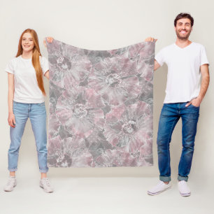 Cobertor De Velo cinza rosa na moda flores grandes