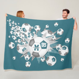 Cobertor De Velo cinza teal bolas de futebol estrelas decência espo