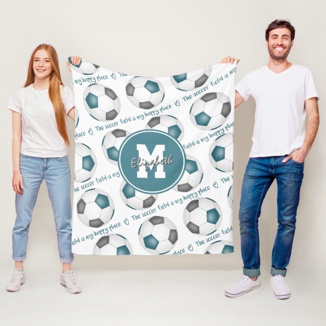 Cobertor De Velo cinza teal O campo de futebol é meu lugar feliz (In Situ)