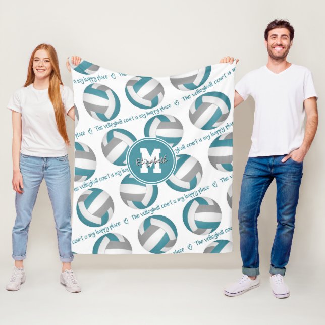 Cobertor De Velo cinza teal O campo de vôlei é meu lugar feliz (In Situ)