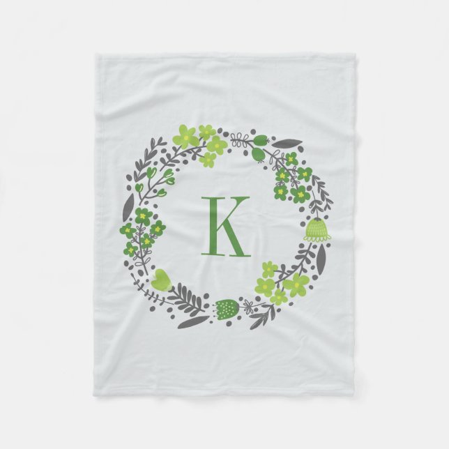 Cobertor De Velo Cinza verde floral personalizado da grinalda & do (Frente)