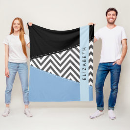 Cobertor De Velo Cinza Zigzag, Cinza Chevron, Azul, Seu Nome
