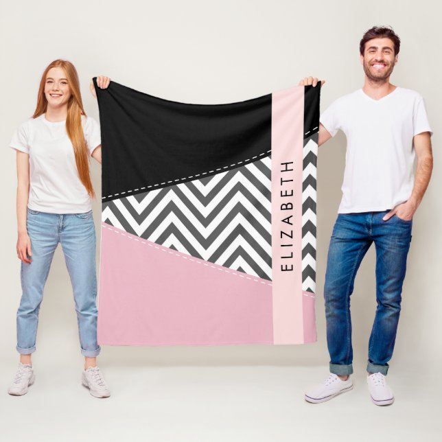 Cobertor De Velo Cinza Zigzag, Cinza Chevron, Rosa, Seu Nome (In Situ)