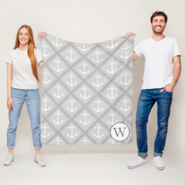 Cobertor De Velo Cinzas Elegantes e Âncoras Náuticas Brancas | Mono