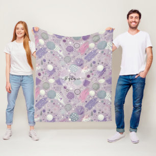 Cobertor De Velo Círculos abstrato púrpura com acentos de tiras de 