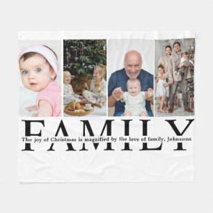 Cobertor De Velo Citação moderna de Natal para família com 4 fotos 
