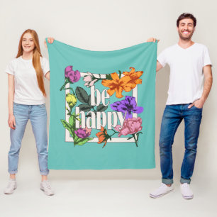Cobertor De Velo Citação positiva Ser Feliz e flores de jardim