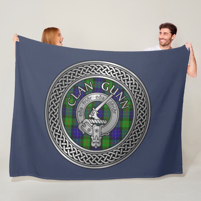 Cobertor De Velo Clan Gunn Crest & Tartan Knot Fleece Blanket (In Situ)